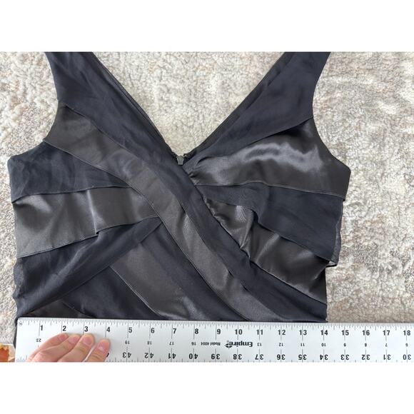 Tadashi Shoji Size 8 Silk V Neck Knee Length Sheath Dress Black Sleeveless Zip - Picture 8 of 11